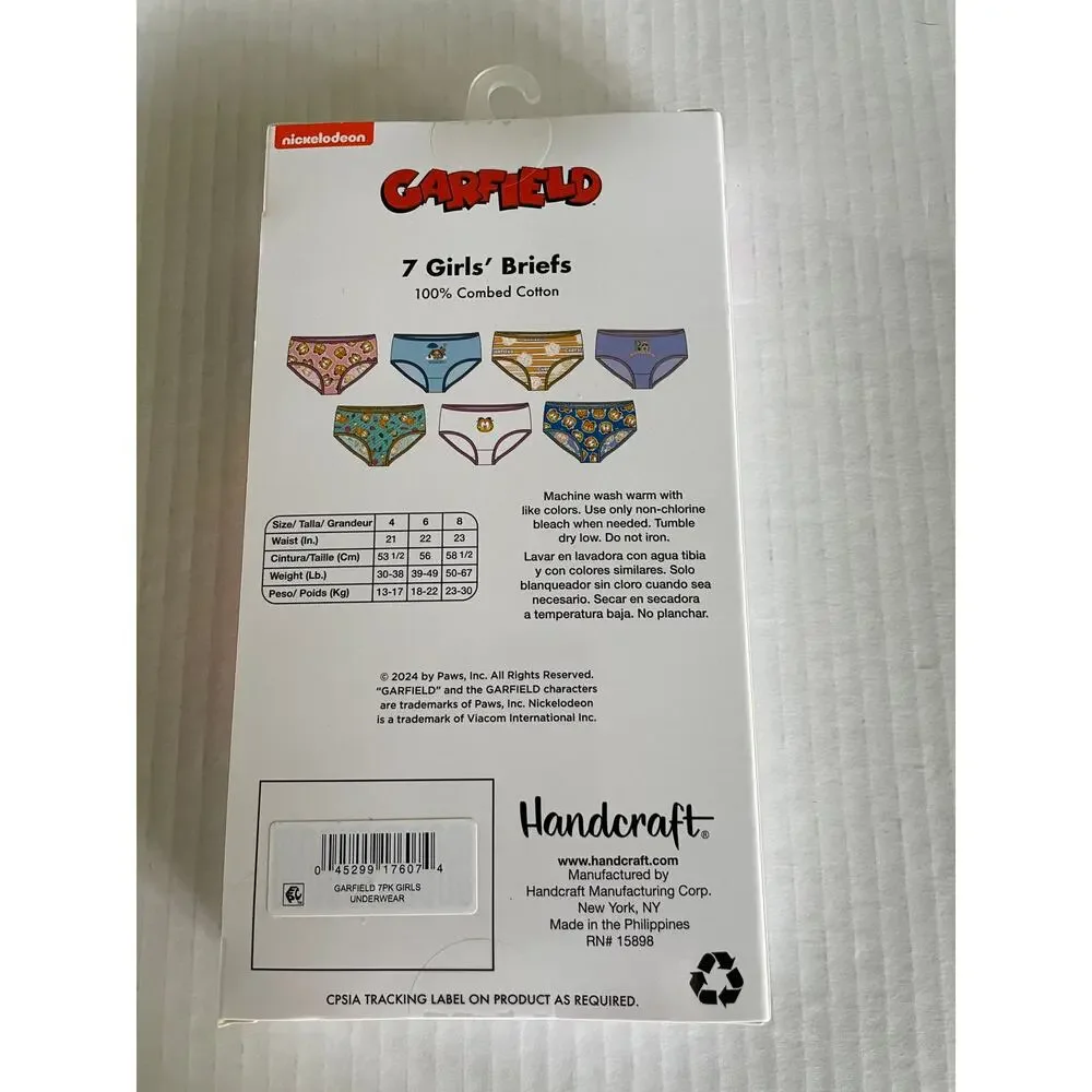 Girls Nickelodeon Garfields 7 pack panties underwear size 8 NWT
